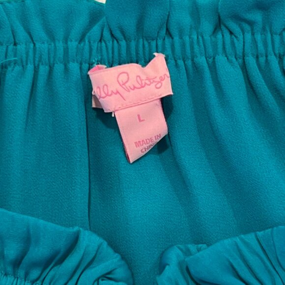 Lilly Pulitzer Dee Dee Mini Dress Sz XL Malachite Teal Blue Off Shoulder Ruffle - Picture 5 of 7